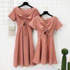 Drawstring-front Plaid Mini Dress / Midi Dress