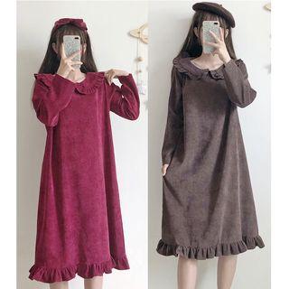 Long-sleeve Corduroy Midi Dress