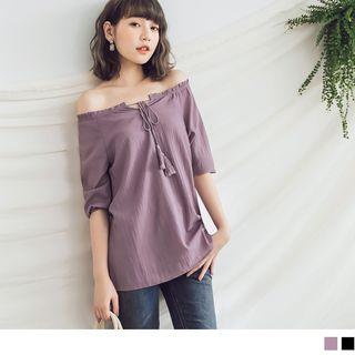Elbow Sleeve Lace-up Top