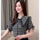 Plaid Lace Panel Short-sleeve Top