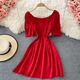 Plain Open-back A-line Dress