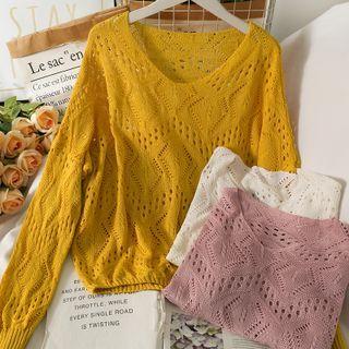 Eyelet Loose-fit Knit Top In 5 Colors