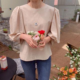 Puff-sleeve Button-back Blouse Beige - One Size