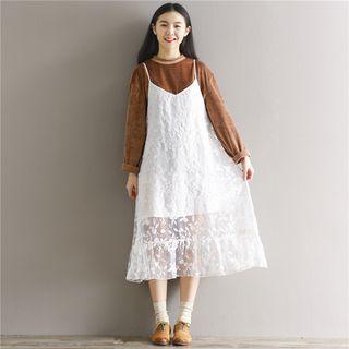Floral Embroidered Strappy A-line Midi Dress