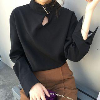Buckled Mock Neck Blouse
