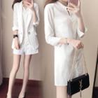 Long-sleeve Notch Neck Long Shirt