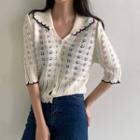 Short-sleeve Pointelle Knit Cardigan White - One Size
