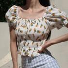 Printed Off-shoulder Puff-sleeve Blouse