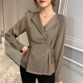 Long-sleeve Double Breasted Chiffon Top