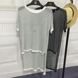 Stripe Dip Back Short-sleeve Knit Top