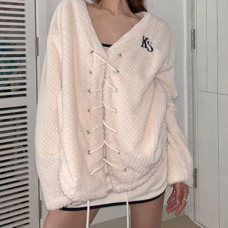 Letter Embroidered Lace Up Sweatshirt
