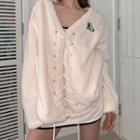 Letter Embroidered Lace Up Sweatshirt