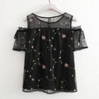 Short-sleeve Floral Shoulder Cut Out Top