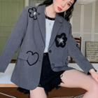 Embroidered Frill Trim Single-breasted Blazer Gray - One Size