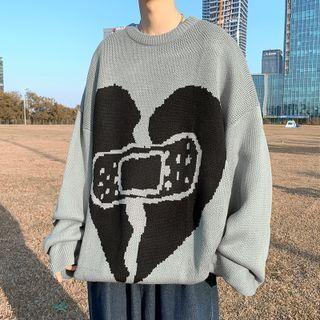 Heart Print Oversized Sweater