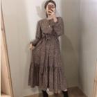 Plain Single-breasted Blazer / Flower Print Long-sleeve Midi A-line Dress