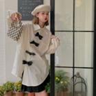 Ribbon Asymmetrical Shirt / Faux Leather Shawl