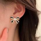 Rhinestone Bow Stud Earring 1 Pair - Silver Stud - Black - One Size