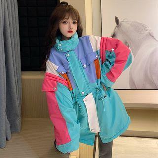 Mock-neck Color-block Loose-fit Jacket