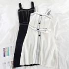 Sleeveless Contrast-lining Midi A-line Knit Dress