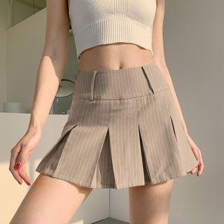 Pinstriped Pleated A-line Skirt