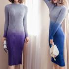 Long-sleeve Gradient Sheath Sweater Dress