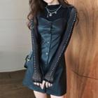 Mock-neck Rhinestone Mesh Top / Spaghetti Strap Mini A-line Dress