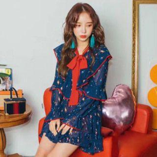 Long-sleeve Chiffon Printed Dress