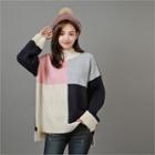 Mock-neck Color-block Wool Blend Sweater