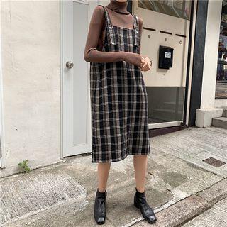 Turtle Neck Top / Plaid Jumper Dress
