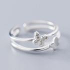 925 Sterling Silver Rhinestone Butterfly Layered Open Ring Ring - One Size