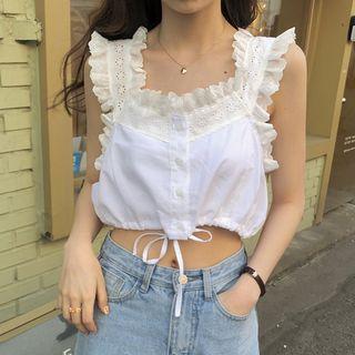 Drawstring Cropped Tank Top White - One Size