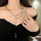 Heart Faux Pearl Layered Alloy Necklace Silver - One Size