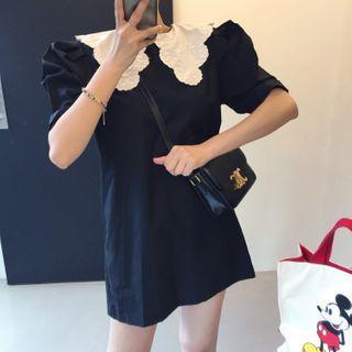 Puff-sleeve Lace Collar Mini Shift Dress