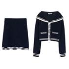 Set: Sailor-collar Cardigan + Knit Mini Skirt