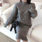 Ribbed Sweater / Midi Knit Pencil Skirt