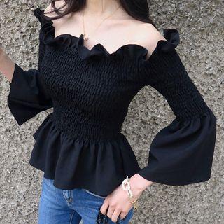 Off-shoulder Ruffled Smocked Blouse