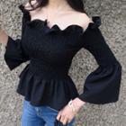 Off-shoulder Ruffled Smocked Blouse