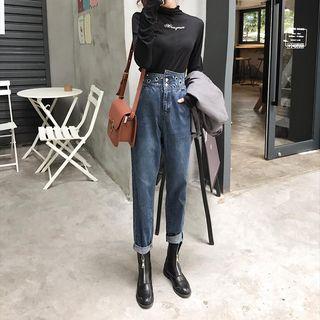 Grommet High-waist Straight-cut Jeans