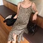 Leopard Pattern Midi Spaghetti Strap Dress / Pocket Detail Blazer