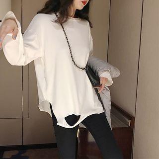 Distressed Long-sleeve Loose-fit T-shirt White - One Size