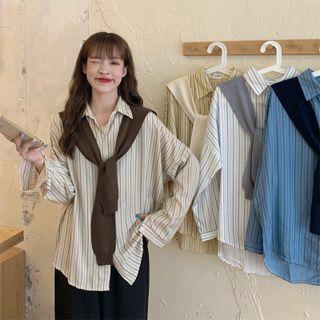 Long-sleeve Striped Shirt + Shawl