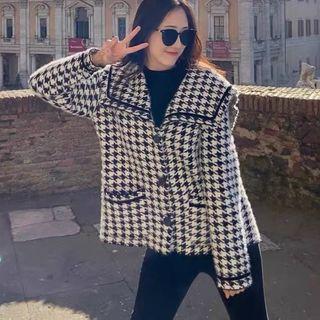 Houndstooth Sailor-collar Cardigan