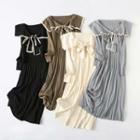 Long-sleeve Lapel Bow Knit Dress