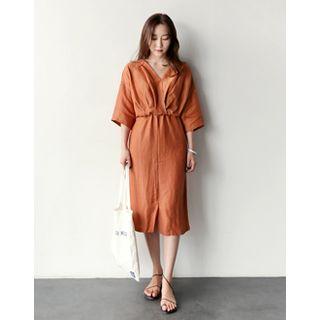 Wrap-front Linen Blend Dress
