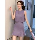Set: Sleeveless Blouse + Mini A-line Skirt