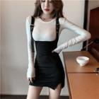 Set: Long-sleeve Top + Suspender Mini Skirt