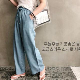 Drawcord-waist Wide-leg Linen Pants