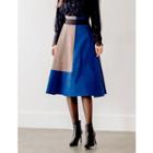 Color-block Faux-suede Midi Skirt