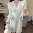 Long-sleeve Chunky-knit Mini Dress White - One Size